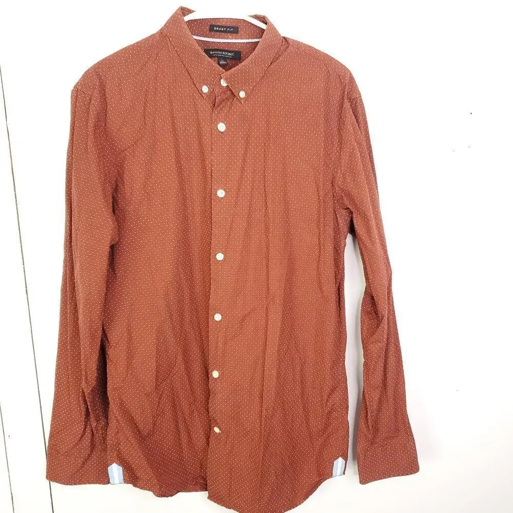 Banana Republic Shirt Mens L Grant Fit 120s Supima Cotton Polka Dot Career